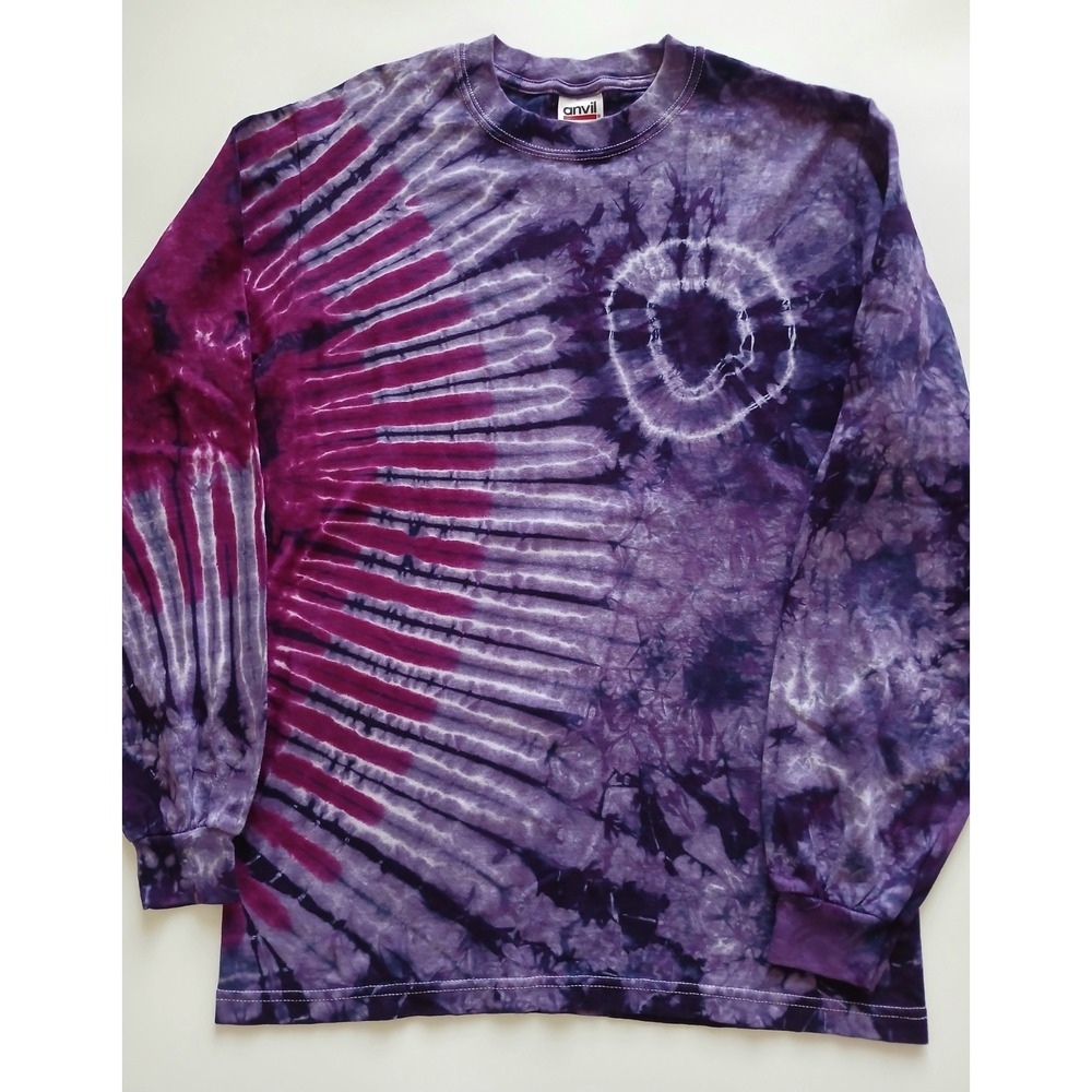 Anvil  Funky Retro Vibes Purple Tie Dye Long Sleeve 100% Cotton Shirt Size Small
